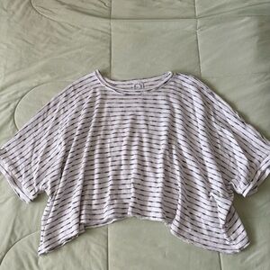 Blue Rain White Black Cotton Blend Cropped Striped Short Sleeve Oversized Size L